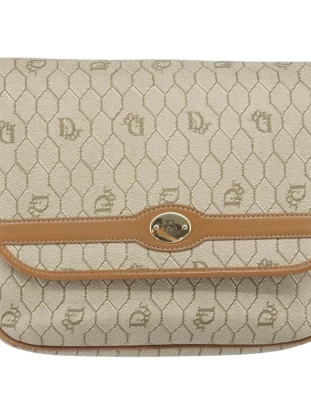 Christian Dior Honeycomb Canvas Shoulder Bag PVC Beige Gold Auth ka2352 - Picture 2 of 15
